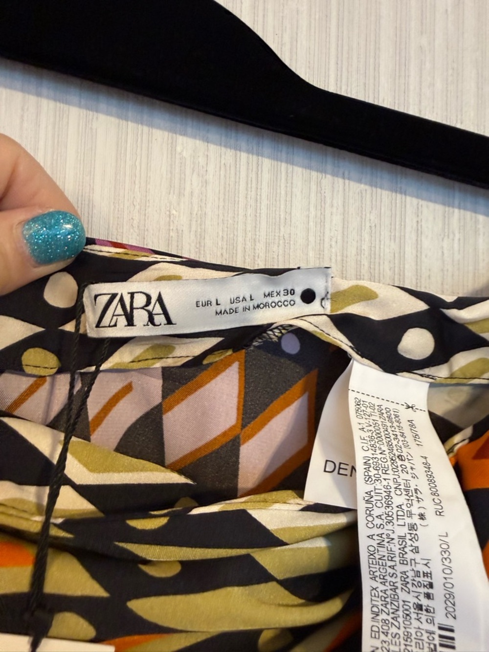 Zara Geometric Faux Wrap Midi Skirt in Warm Red, Orange & Pink - Picture 6 of 7
